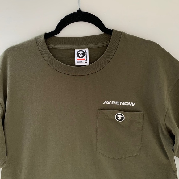 AAPE A Bathing Ape Tee T Shirt Mens M Olive Streetwear Logo Graphic Minimalist - Picture 6 of 13